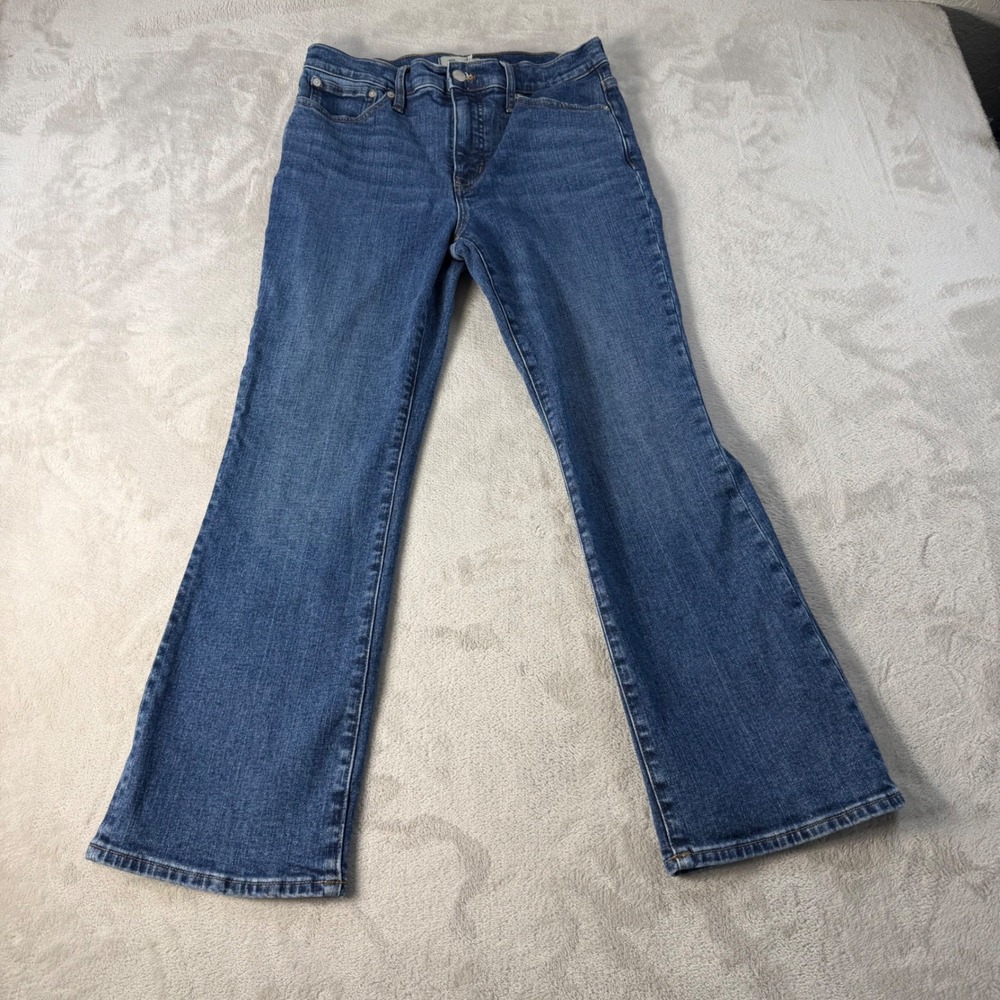Madewell Mid-Rise Kick Out Jeans Womens 28 Blue Cotton Blend Flare Denim